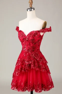 Bonito Brilhante Hot Pink Uma Linha Tiered Corset Lace Short Homecoming Dress