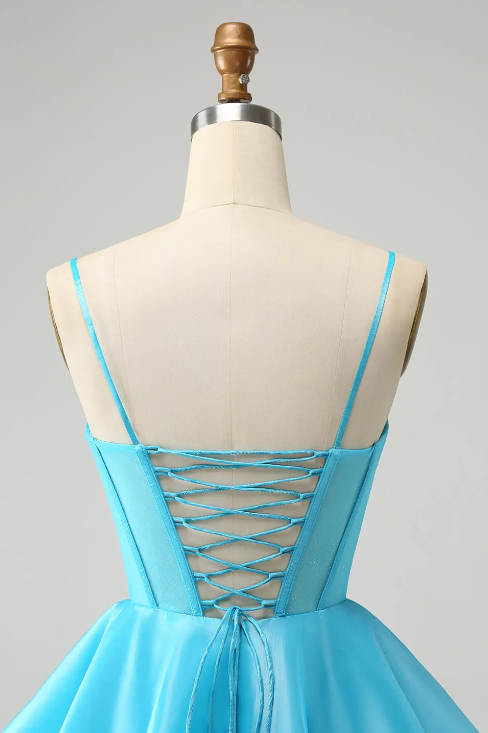 Bonito Glitter Azul Uma Linha Esparguete Correias Corset Homecoming Dress com Missangas