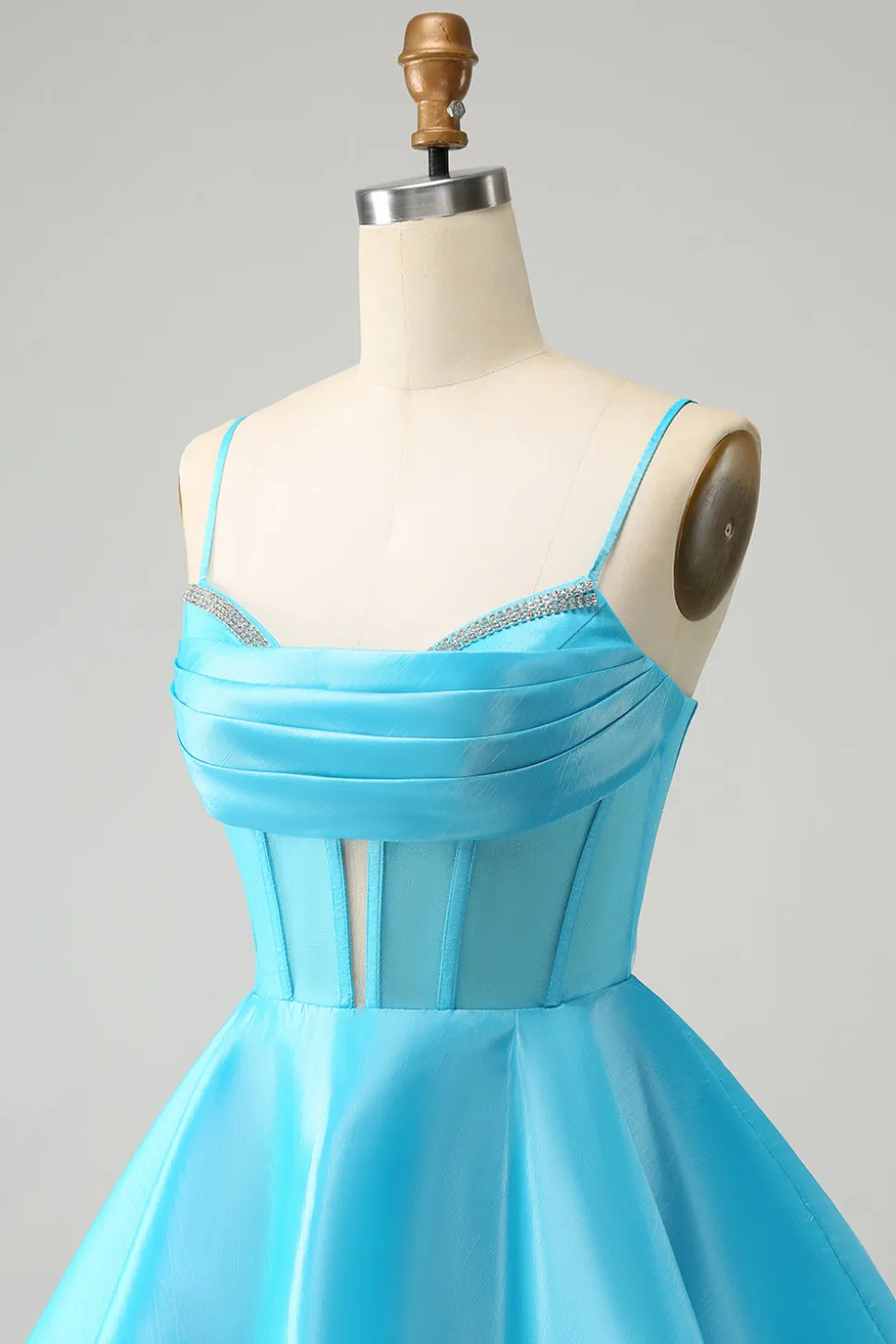 Bonito Glitter Azul Uma Linha Esparguete Correias Corset Homecoming Dress com Missangas