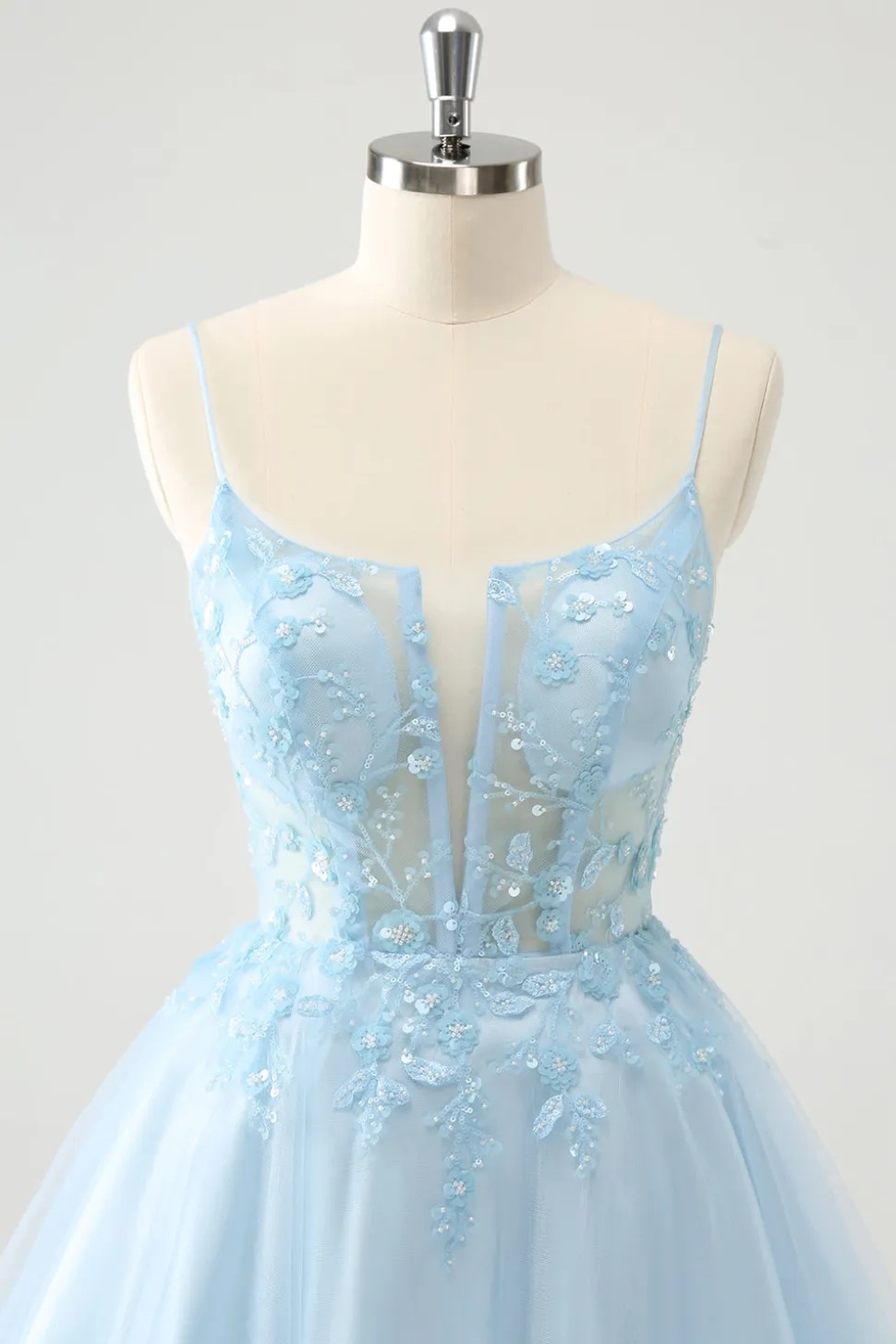 Bonito Glitter Blue A Line Beaded Corset Tulle Homecoming Dress with Appliques