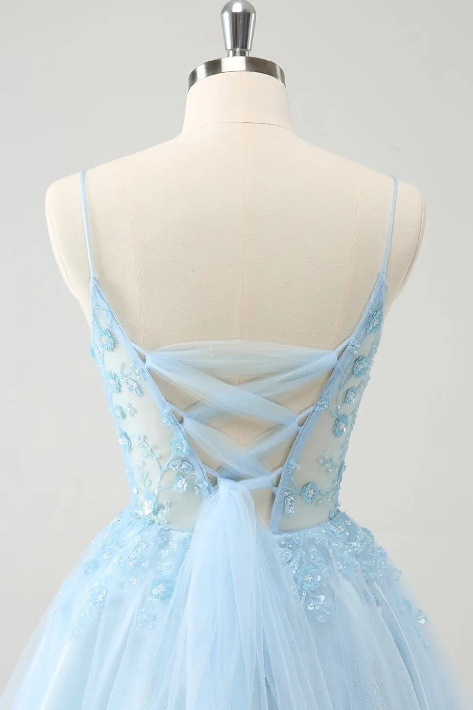 Bonito Glitter Blue A Line Beaded Corset Tulle Homecoming Dress with Appliques