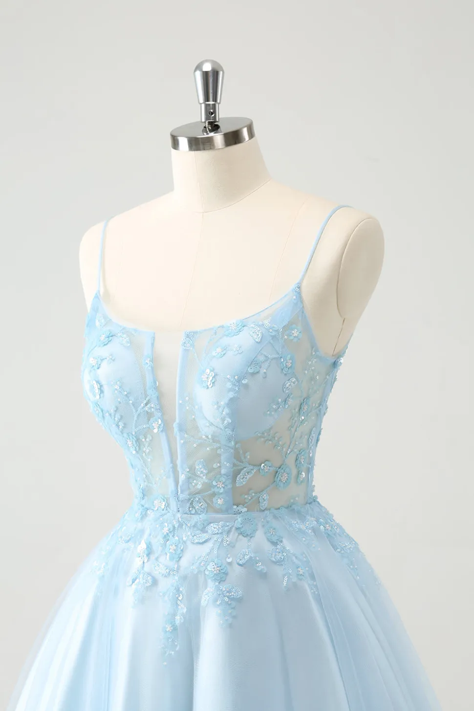 Bonito Glitter Blue A Line Beaded Corset Tulle Homecoming Dress with Appliques