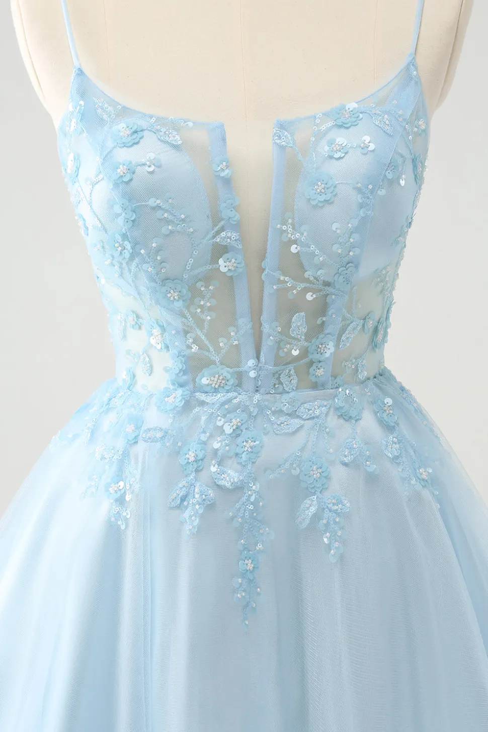 Bonito Glitter Blue A Line Beaded Corset Tulle Homecoming Dress with Appliques