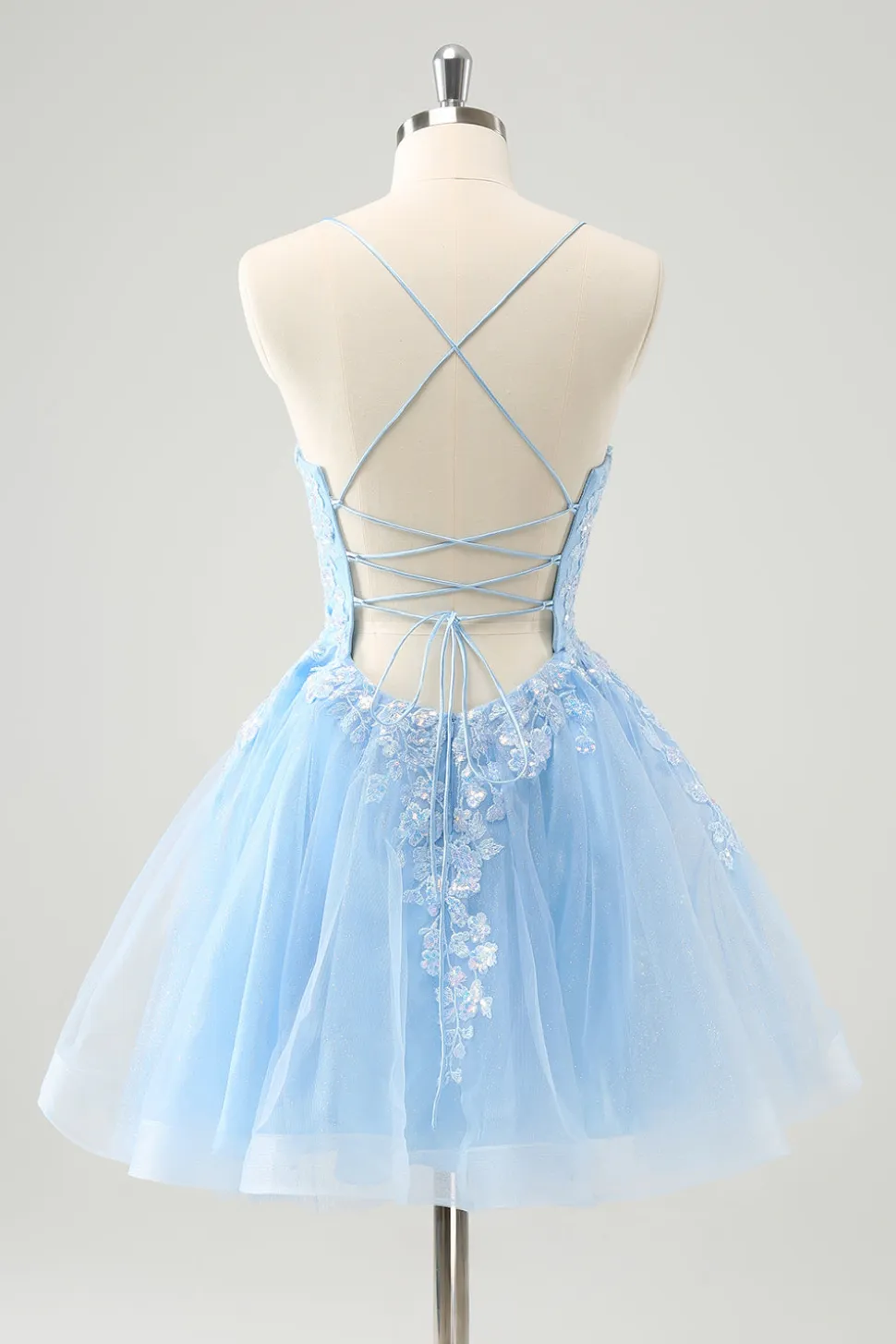 Bonito Glitter Blue A Line Sequins Vestido Curto Homecoming com Apliques