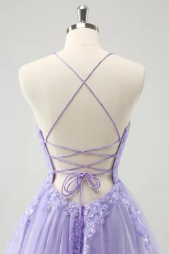 Bonito Glitter Blue A Line Sequins Vestido Curto Homecoming com Apliques