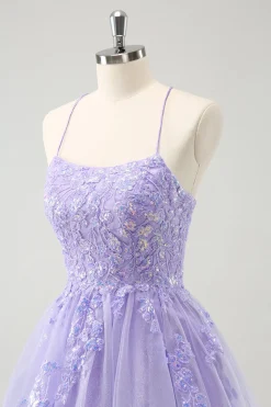 Bonito Glitter Blue A Line Sequins Vestido Curto Homecoming com Apliques
