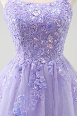 Bonito Glitter Blue A Line Sequins Vestido Curto Homecoming com Apliques