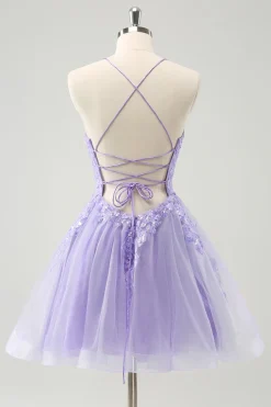 Bonito Glitter Blue A Line Sequins Vestido Curto Homecoming com Apliques