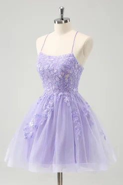 Bonito Glitter Blue A Line Sequins Vestido Curto Homecoming com Apliques