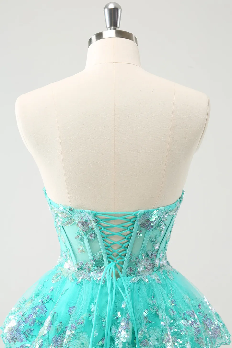 Bonito Glitter Verde Uma Linha Strapless Sequined Tiered Corset Homecoming Dress