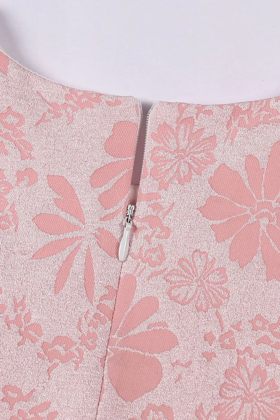 Bonito Pescoço Redondo Rosa Jacquard Vestido de Menina