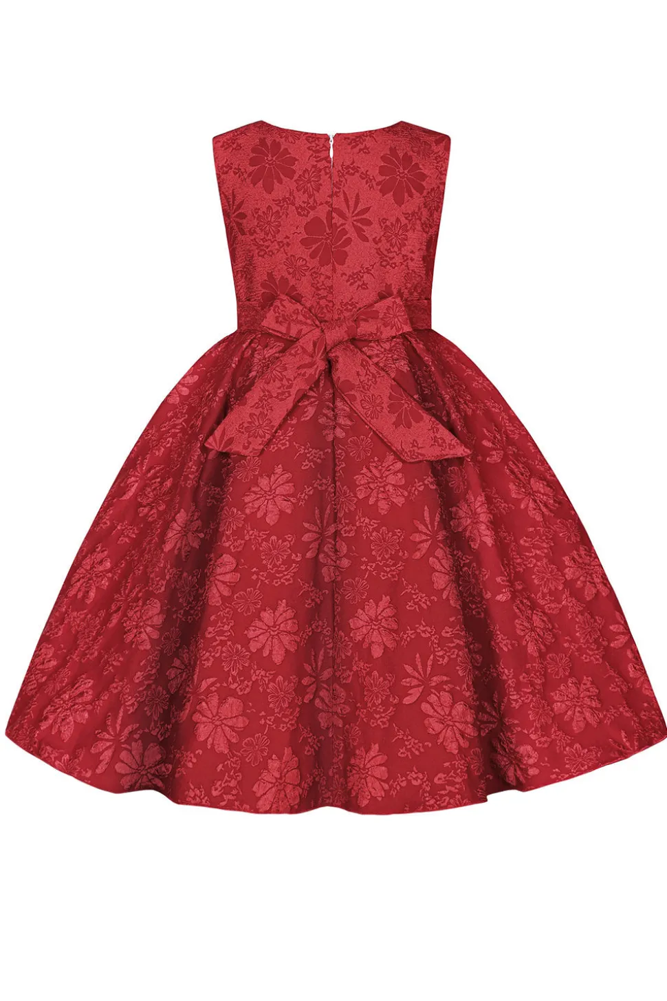 Bonito Pescoço Redondo Rosa Jacquard Vestido de Menina