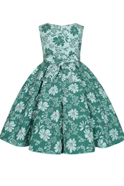 Bonito Pescoço Redondo Rosa Jacquard Vestido de Menina