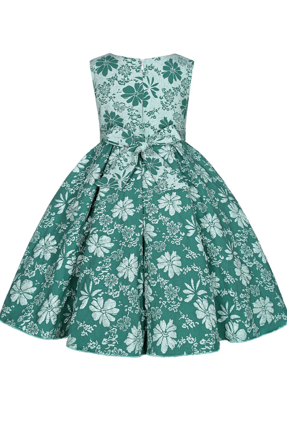 Bonito Pescoço Redondo Rosa Jacquard Vestido de Menina