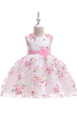 Bonito sem mangas rosa vestido de festa das meninas