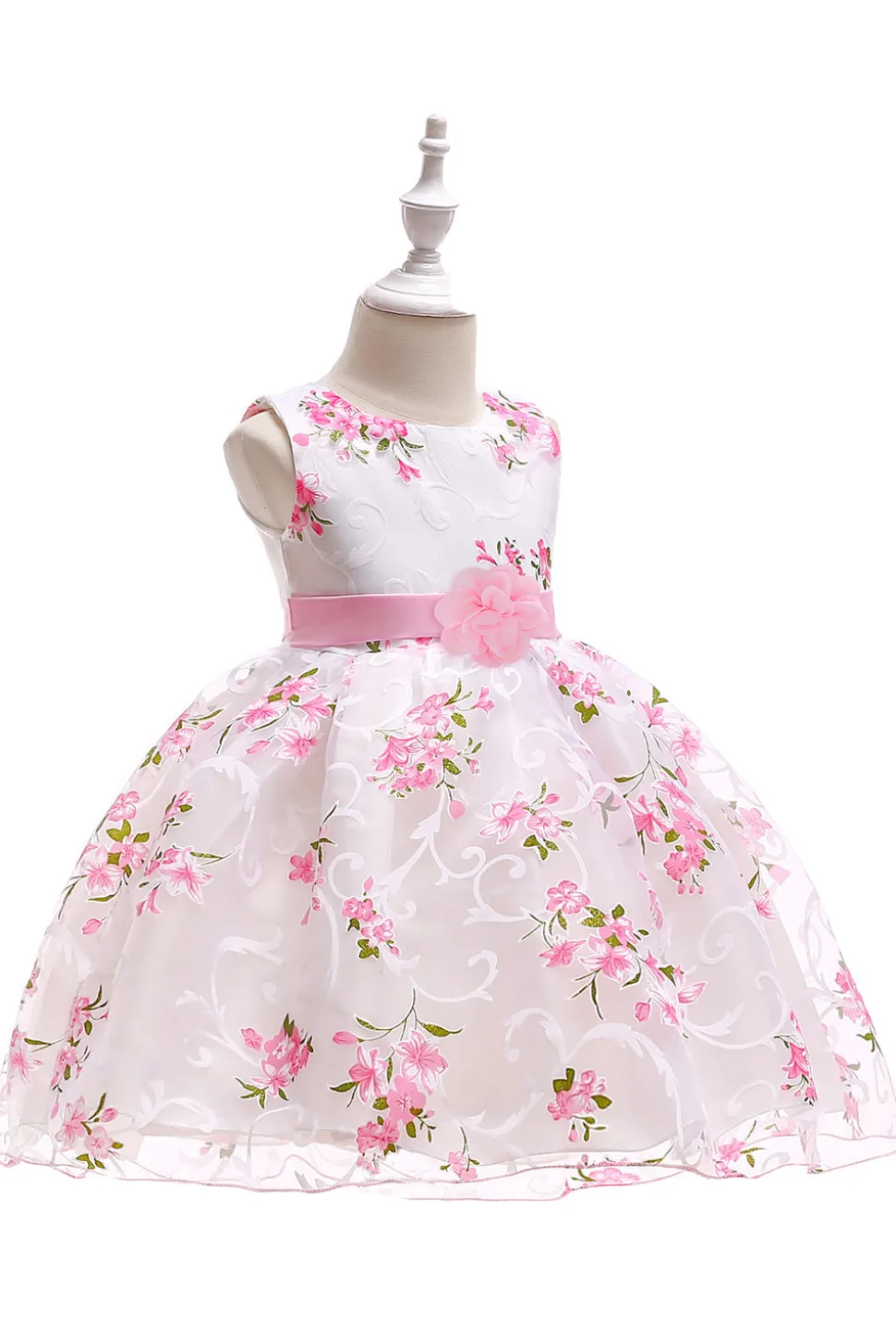Bonito sem mangas rosa vestido de festa das meninas