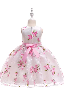 Bonito sem mangas rosa vestido de festa das meninas