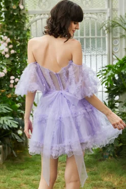 Bonito uma linha fora do ombro rosa tule Homecoming Dress