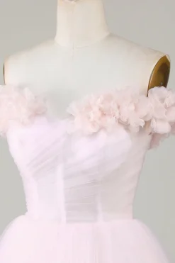 Bonito uma linha fora do ombro rosa curto homecoming vestido com flores