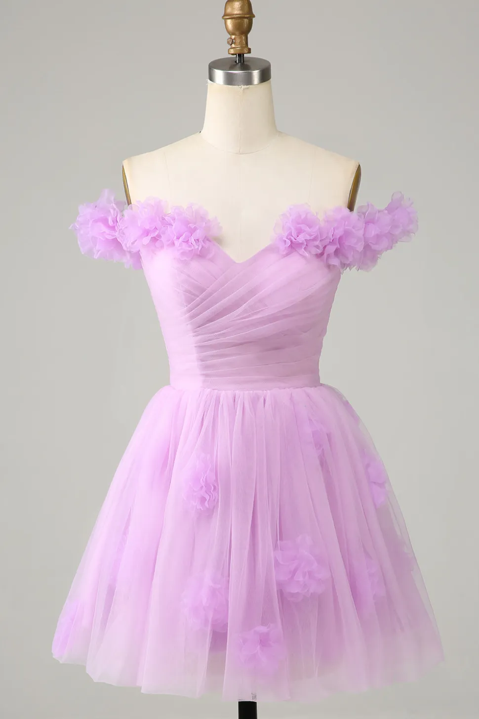 Bonito uma linha fora do ombro rosa curto homecoming vestido com flores