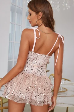 Bonito uma linha querida rosa rosa vestido de verão