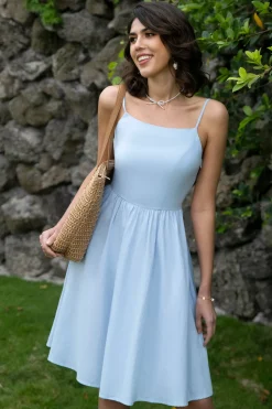 Bonito uma linha spaghetti alças de verão vestido de verão