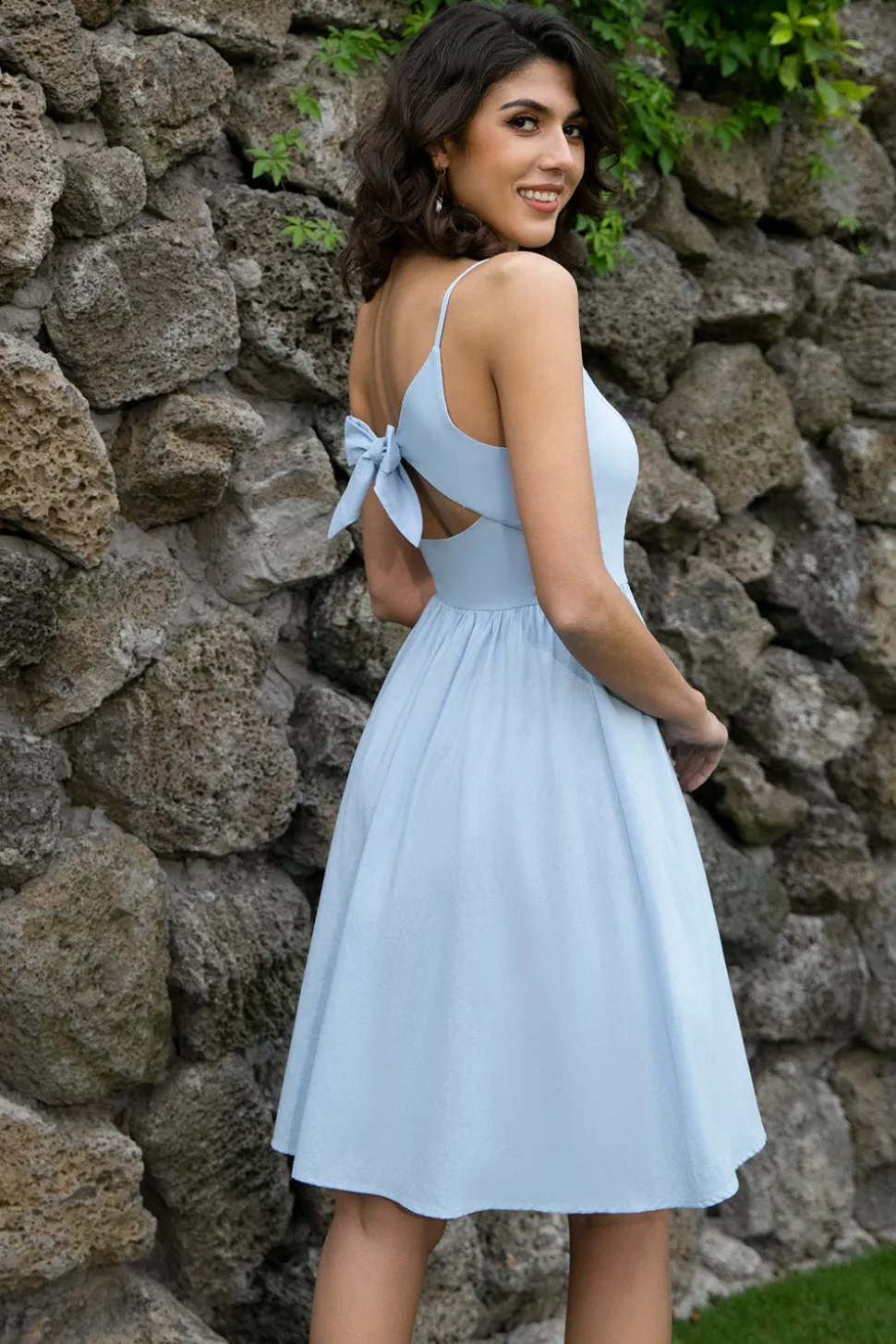 Bonito uma linha spaghetti alças de verão vestido de verão