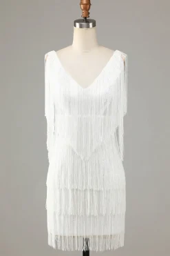 Bonito V-Neck Cross Back Mini Homecoming Vestido Com Tassel