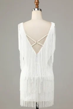 Bonito V-Neck Cross Back Mini Homecoming Vestido Com Tassel