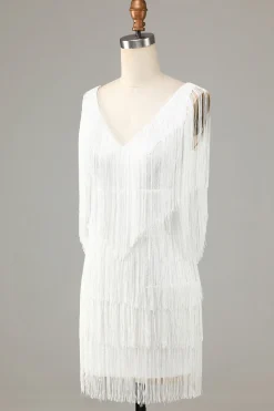 Bonito V-Neck Cross Back Mini Homecoming Vestido Com Tassel