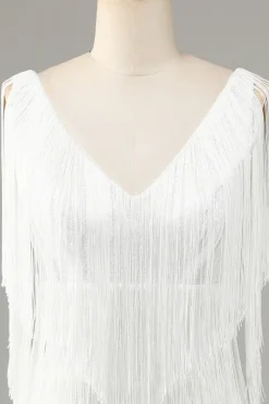 Bonito V-Neck Cross Back Mini Homecoming Vestido Com Tassel