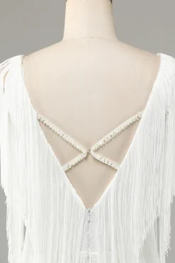 Bonito V-Neck Cross Back Mini Homecoming Vestido Com Tassel
