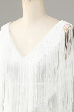 Bonito V-Neck Cross Back Mini Homecoming Vestido Com Tassel