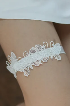 Borboleta Branca Renda Noiva Garters (Conjunto de 3)