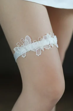 Borboleta Branca Renda Noiva Garters (Conjunto de 3)