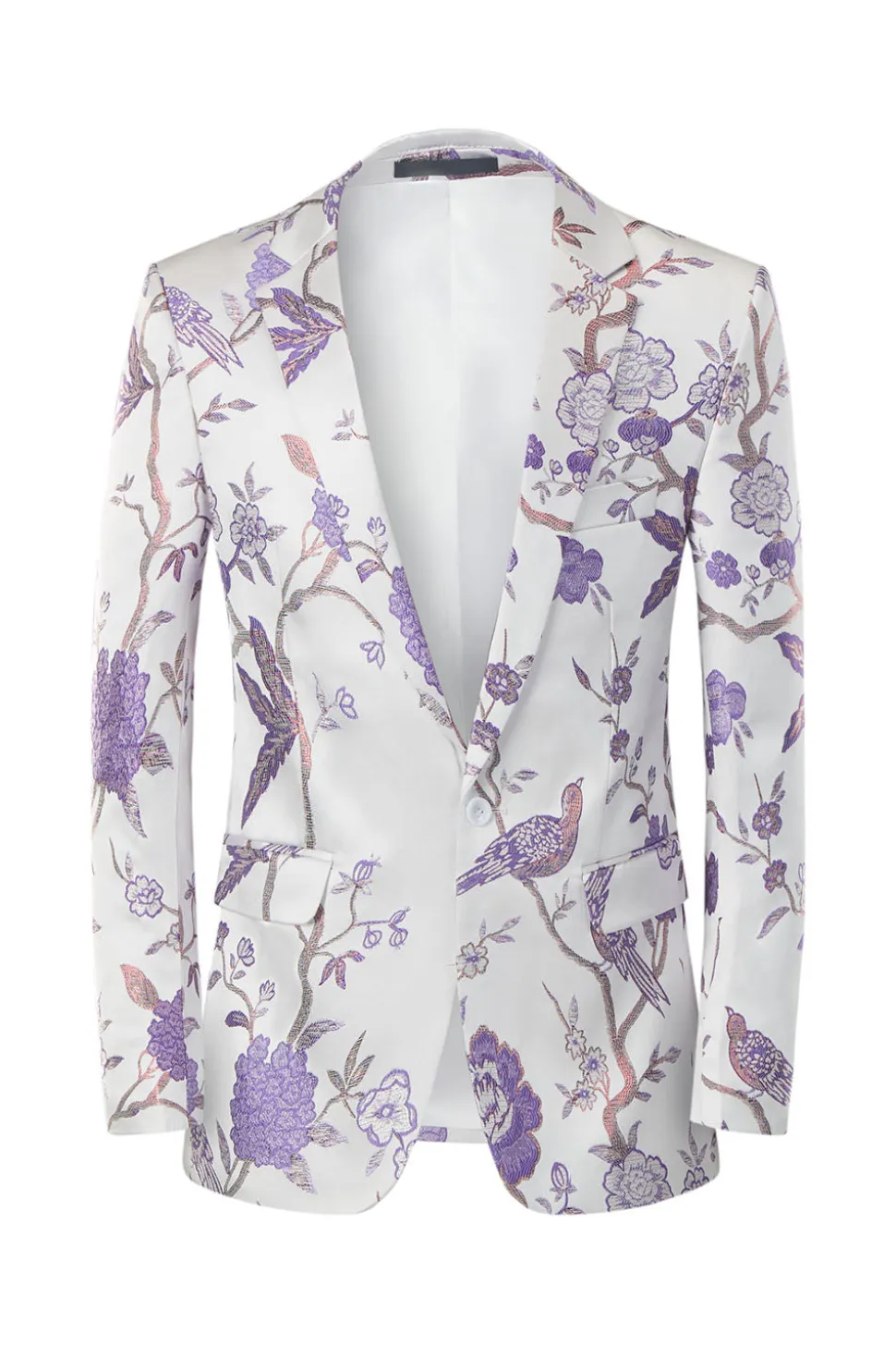 Bordado Branco Masculino Notched Lapel Prom Blazer