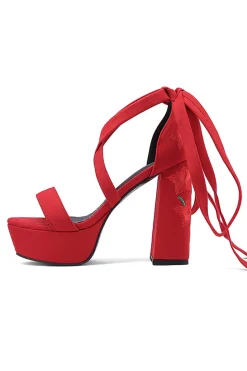 Bordado Preto Feminino Strappy Chunky Heel Open Toe Sandálias Shoes