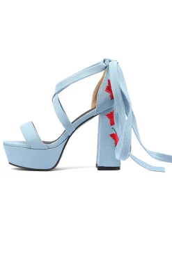 Bordado Preto Feminino Strappy Chunky Heel Open Toe Sandálias Shoes