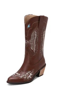 Bordado Preto Médio Calfo Salto Chunky Western Boots