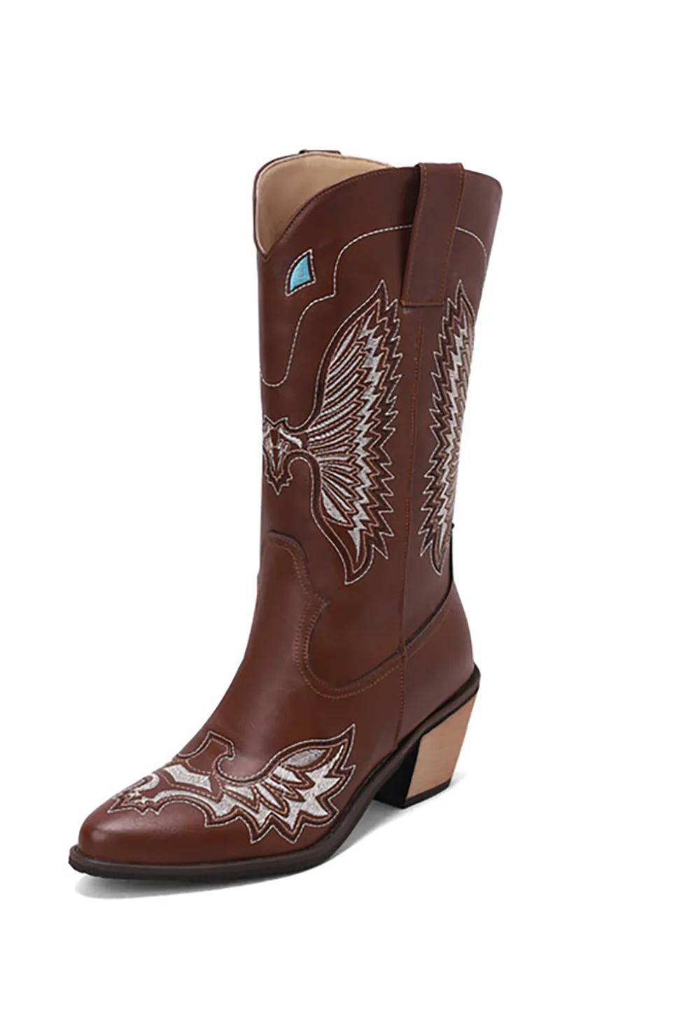 Bordado Preto Médio Calfo Salto Chunky Western Boots