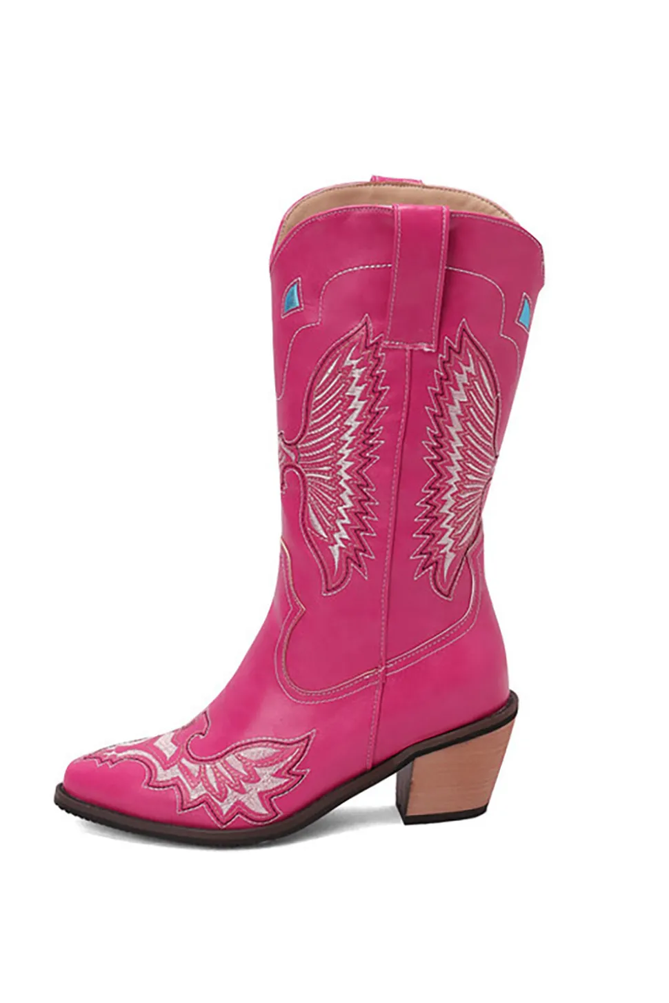 Bordado Preto Médio Calfo Salto Chunky Western Boots