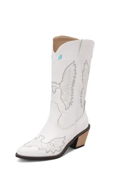 Bordado Preto Médio Calfo Salto Chunky Western Boots