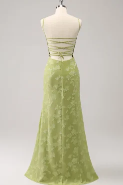 Bordado Verde Sereia Vestido Madrinha com Renda Up Back