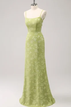 Bordado Verde Sereia Vestido Madrinha com Renda Up Back