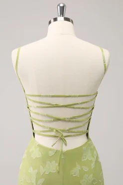 Bordado Verde Sereia Vestido Madrinha com Renda Up Back