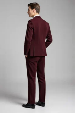 Borgonha 2 Peças Notched Lapela Fato Homem