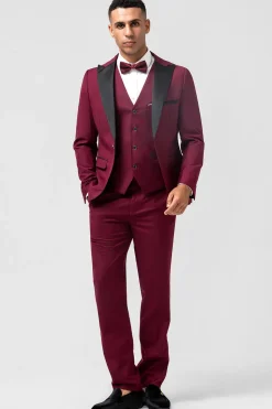 Borgonha 3 Peças Peak Lapel Fatos de Baile de Formatura