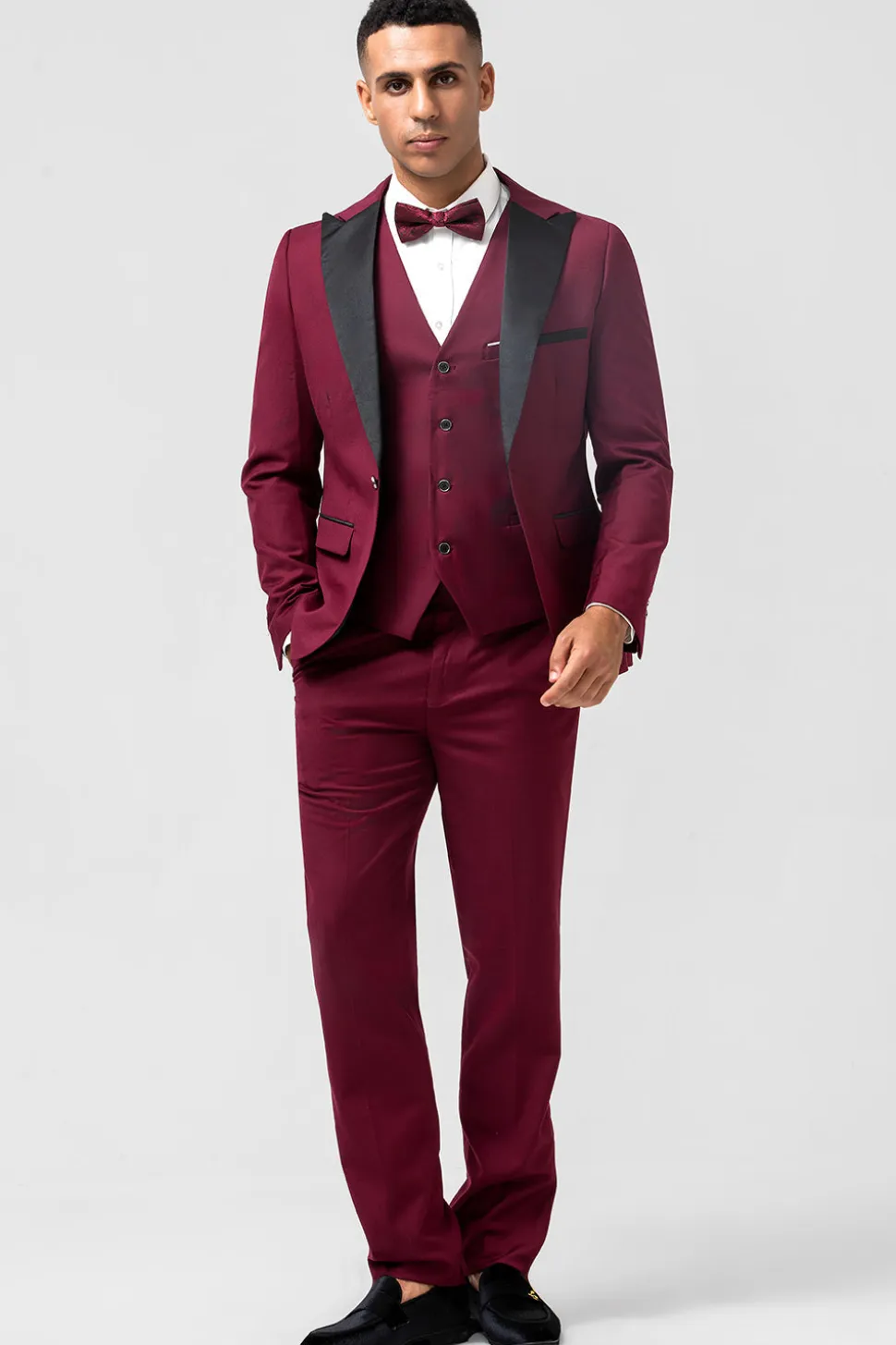 Borgonha 3 Peças Peak Lapel Fatos de Baile de Formatura