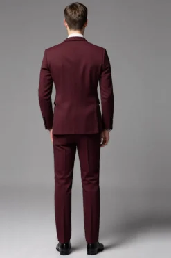 Borgonha 3 Piece Notched lapela Single Breasted Fato Homem