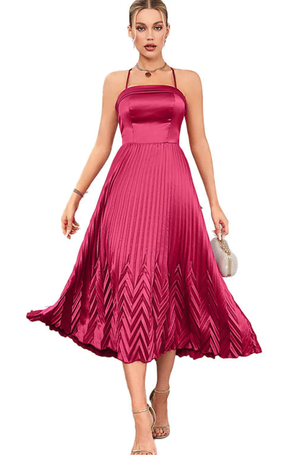 Borgonha A-Line Espaghetti Correias plissado Tea-Length Vestido de Noite